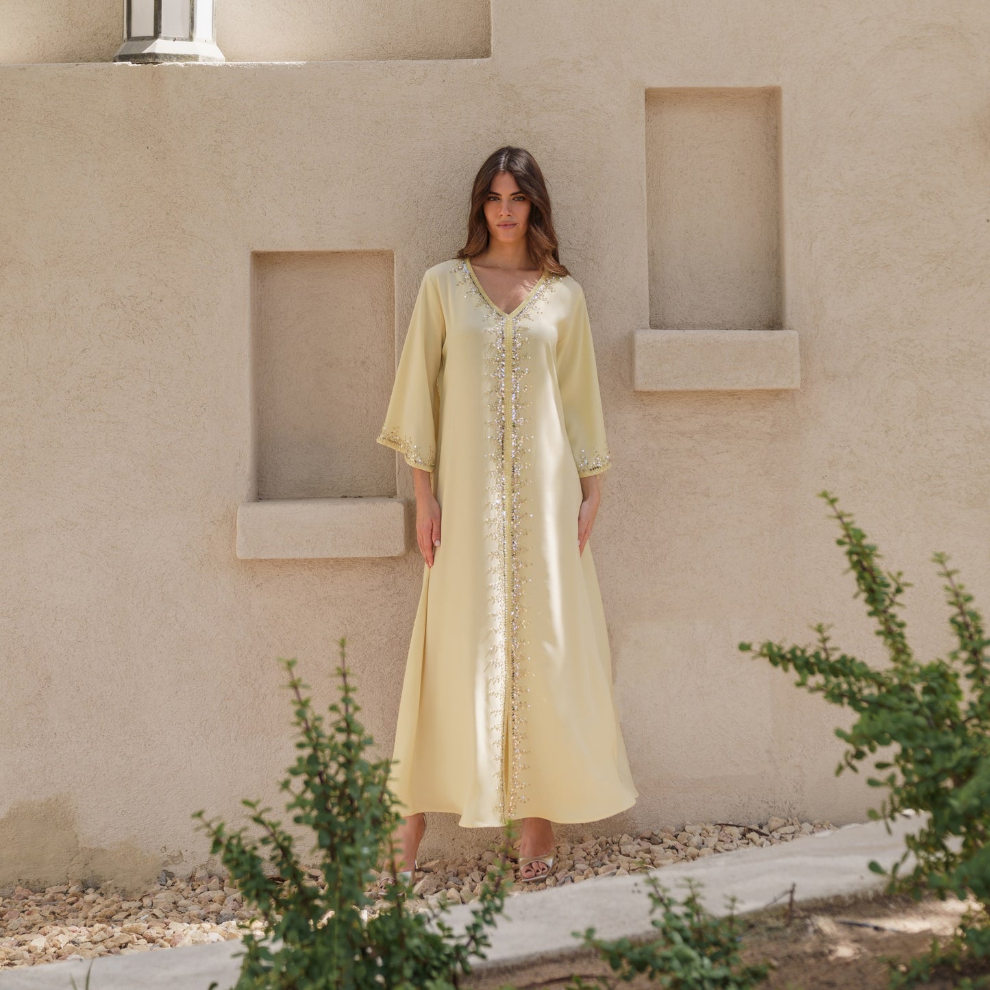 Clay Yellow Crepe Jalabiya CL219