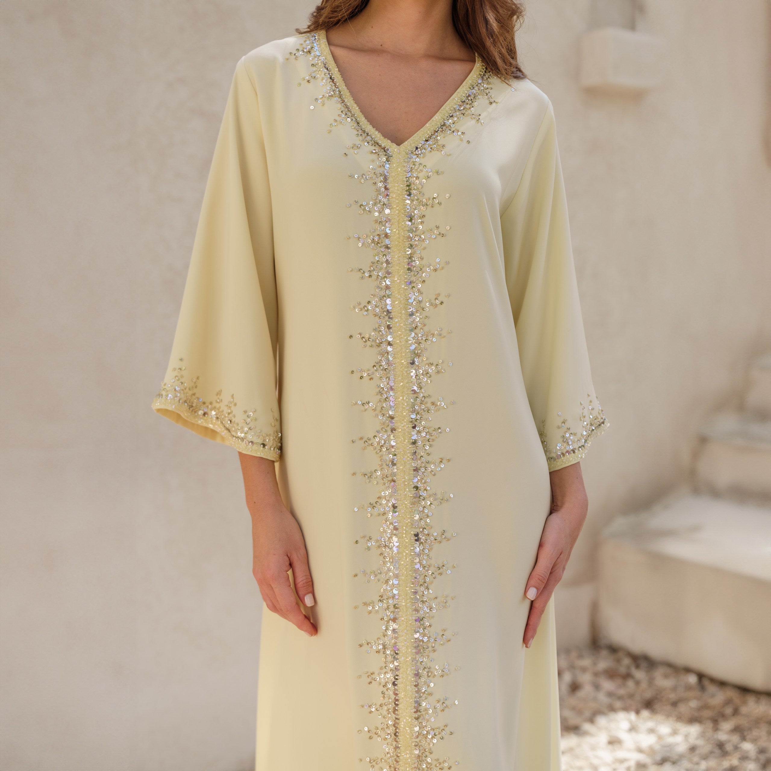 Clay Yellow Crepe Jalabiya CL219