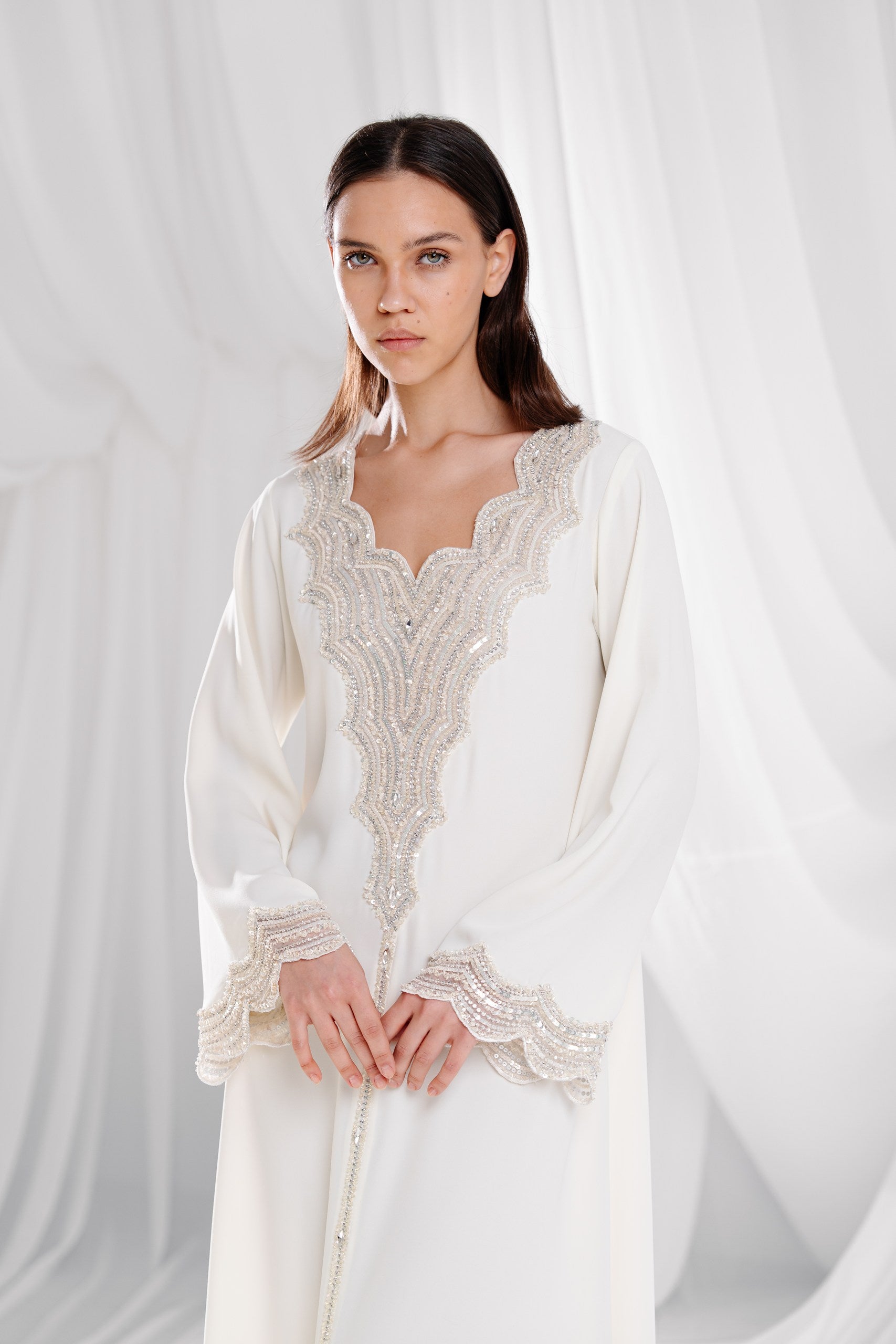 Clay Embroidered White Kaftan CL266