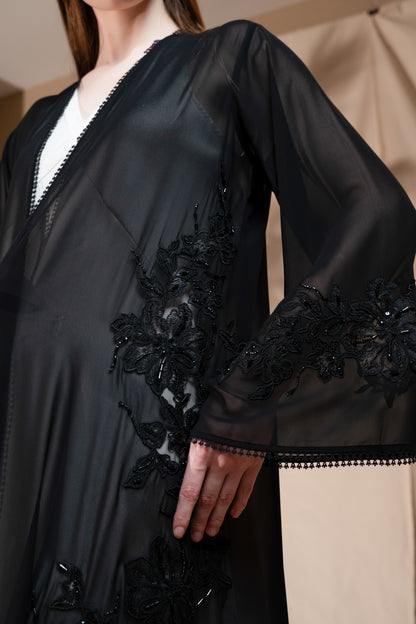 Zay Black Chiffon Abaya ER74