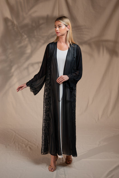 Zay Black Chiffon Abaya ER56