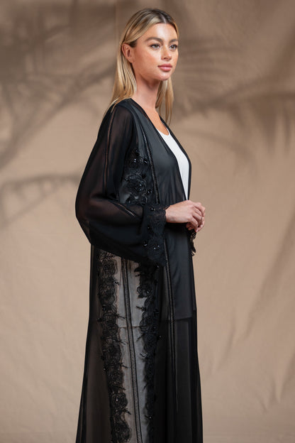 Zay Black Chiffon Abaya ER56